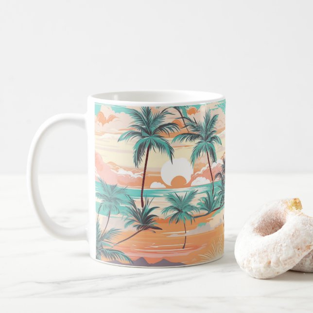 Caneca De Café Tropical Beach Sunset (Com Donut)