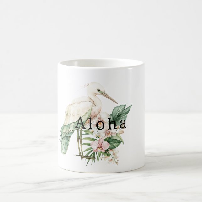 Caneca De Café Tropical Bird Pink Orchid Flowers Aloha (Centro)