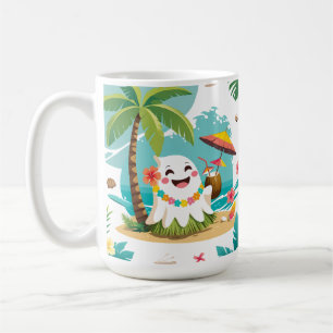 Caneca De Café Tropical Boo - Aloha Kawaii Ghost Mug