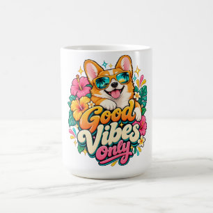 Caneca de Café Tropical Corgi Feliz Vibrações Posi