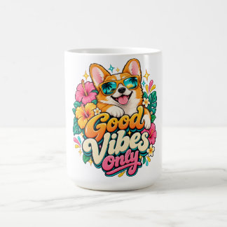 Caneca de Café Tropical Corgi Feliz Vibrações Posi