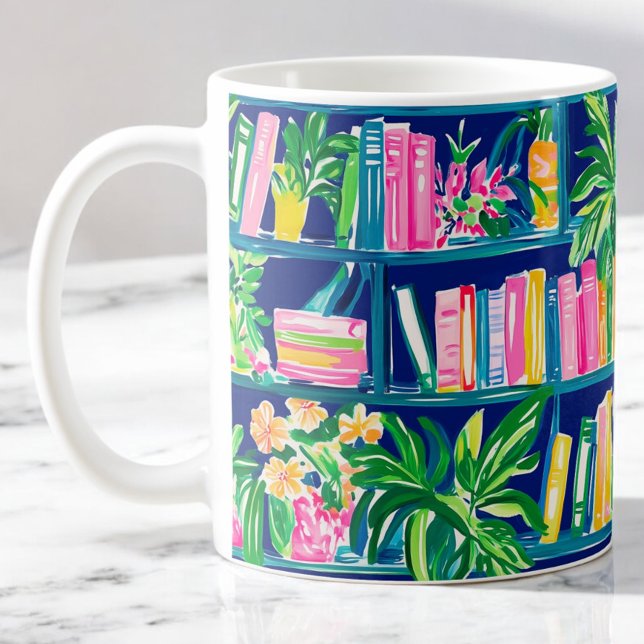 Caneca De Café Tropical de Bookcase do Marinho de pré-disquete (Criador carregado)