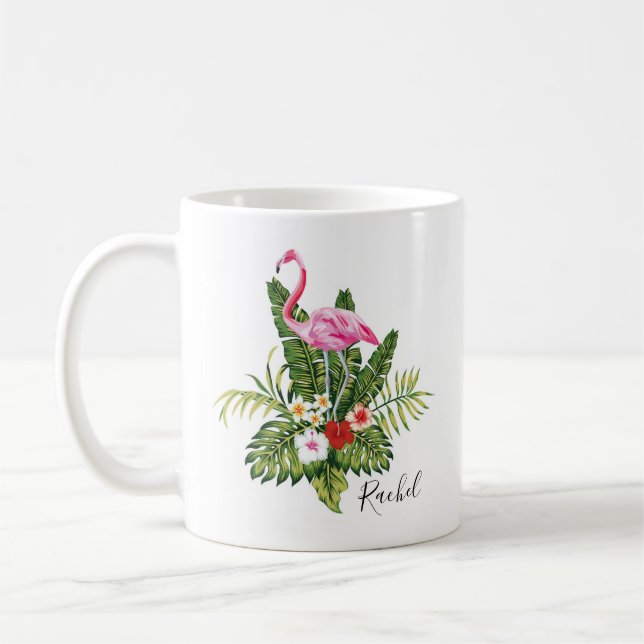 Caneca De Café Tropical Flamingo Floral Personalizada (Esquerda)
