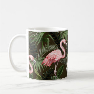 Caneca De Café Tropical Flamingo Pattern: Folhas Vintage
