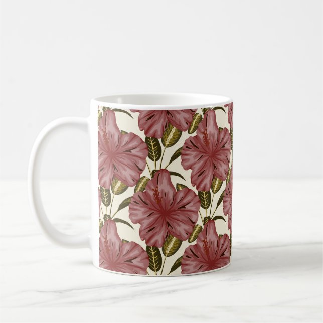 Caneca De Café Tropical flowers seamless pattern | red flowers (Esquerda)