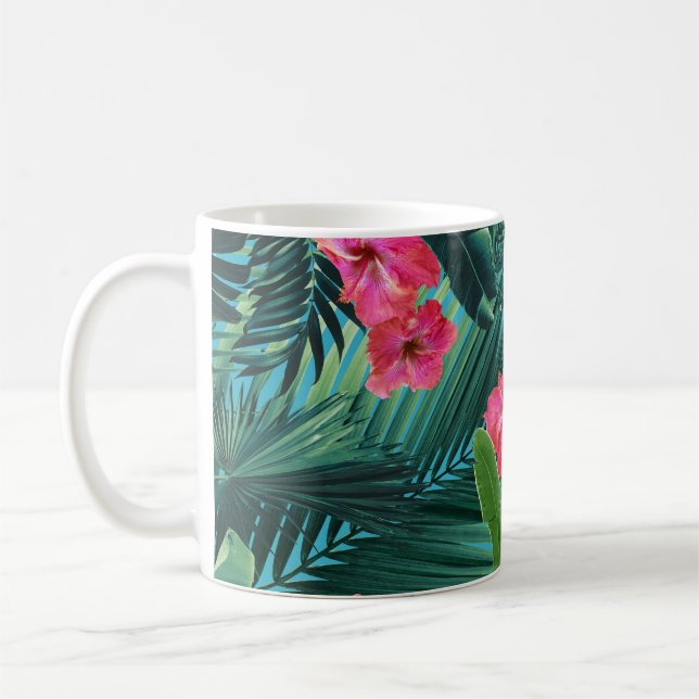 Caneca De Café Tropical Hibiscus Flower Jungle Patterno #1a #art (Esquerda)