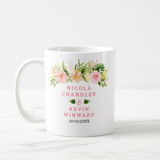 Caneca De Café Tropical Jungle Floral Wedding (Esquerda)