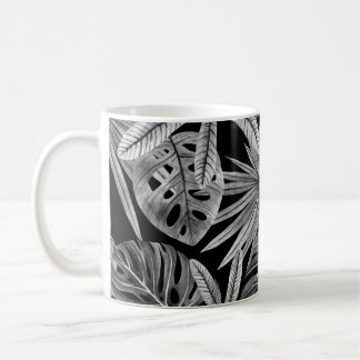 Caneca De Café Tropical Monocromática, A Aquarela Deixa Textura.
