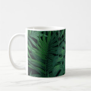 Caneca De Café Tropical Night Green: Padrão Vegetal Exótico