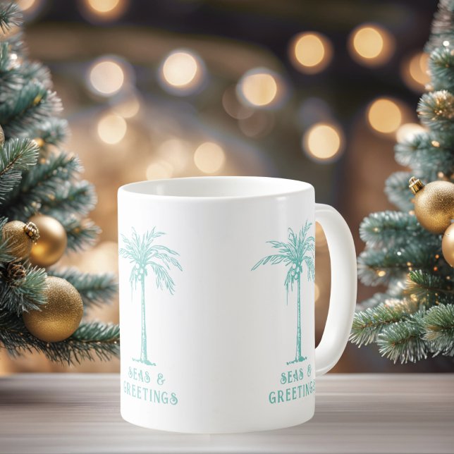 Caneca De Café Tropical Palm Tree Seas and Greetings Christmas (Tropical Palm Tree Seas and Greetings Christmas Coffee Mug)