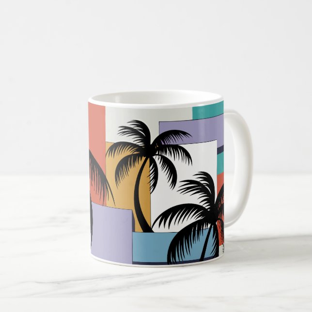 Caneca De Café Tropical Palms on Geometric Sunset Background (Frente Esquerda)