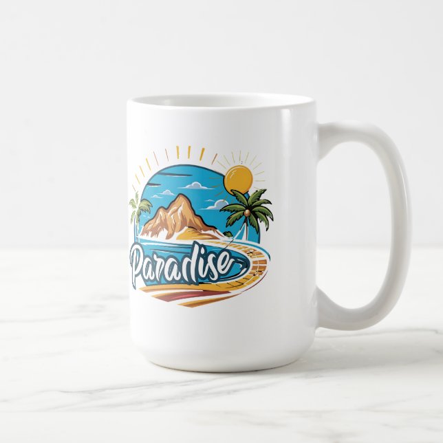 Caneca De Café Tropical Paradise Island Logo Art (Direita)