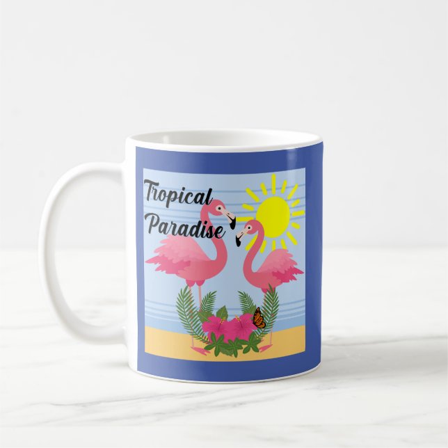 Caneca De Café Tropical Paraíso Rosa Flamingo - Clássica Mug (Esquerda)