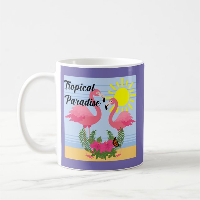 Caneca De Café Tropical Paraíso Rosa Flamingo - Clássica Mug (Esquerda)
