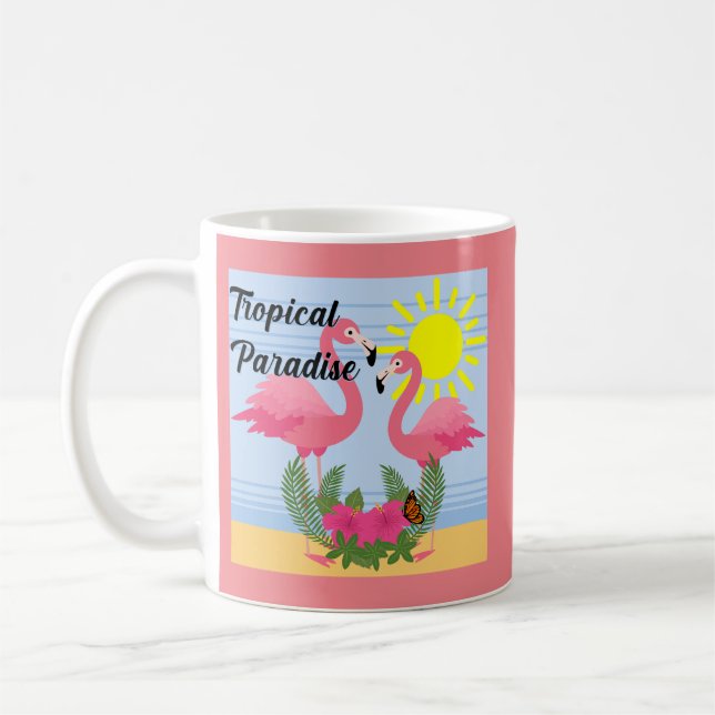 Caneca De Café Tropical Paraíso Rosa Flamingo - Clássica Mug (Esquerda)