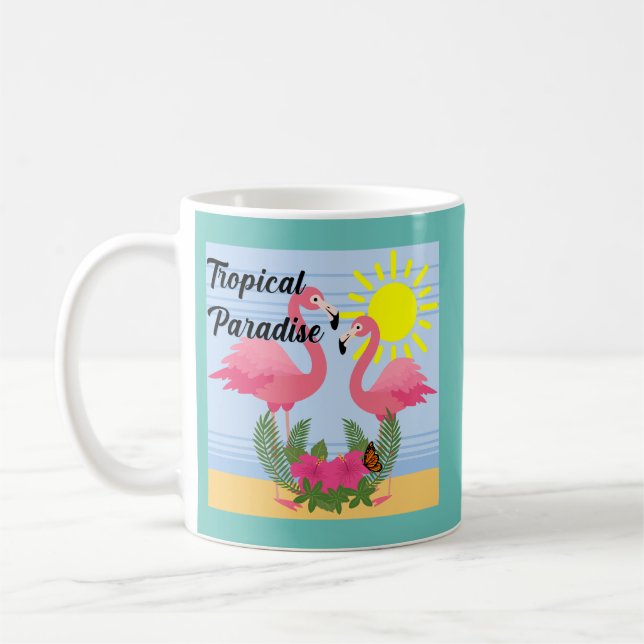 Caneca De Café Tropical Paraíso Rosa Flamingo - Clássica Mug (Esquerda)
