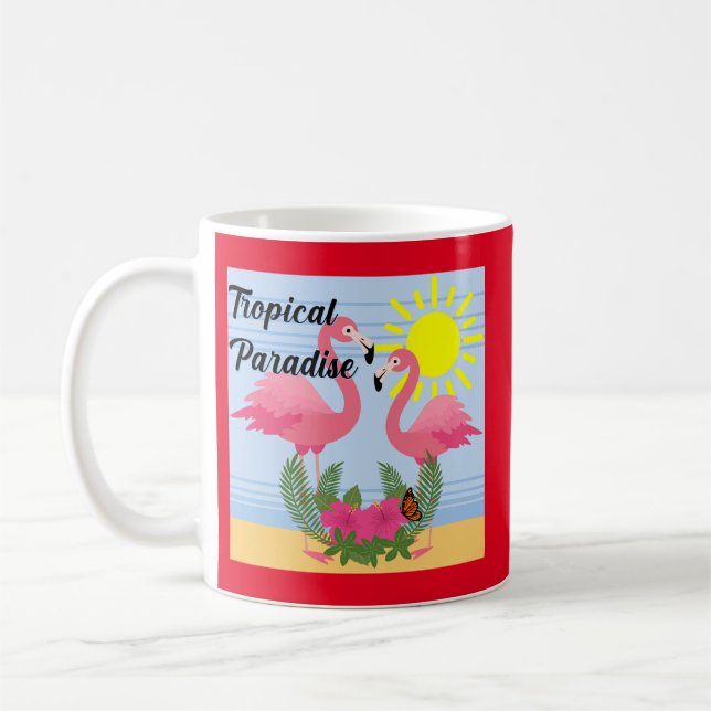Caneca De Café Tropical Paraíso Rosa Flamingo - Clássica Mug (Esquerda)