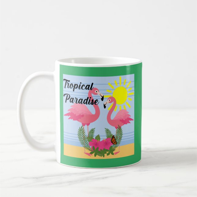 Caneca De Café Tropical Paraíso Rosa Flamingo - Clássica Mug (Esquerda)