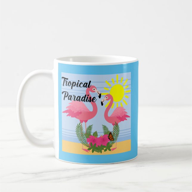 Caneca De Café Tropical Paraíso Rosa Flamingo - Clássica Mug (Esquerda)