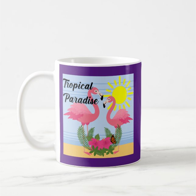 Caneca De Café Tropical Paraíso Rosa Flamingo - Clássica Mug (Esquerda)