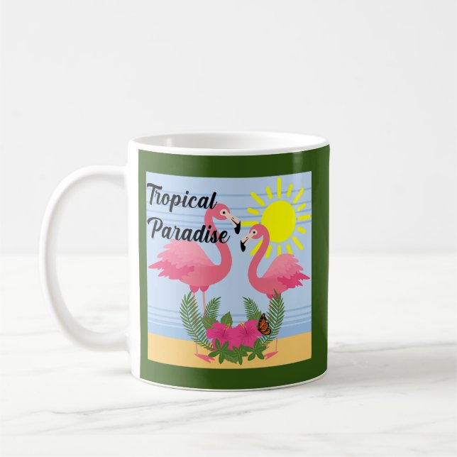 Caneca De Café Tropical Paraíso Rosa Flamingo - Clássica Mug (Esquerda)
