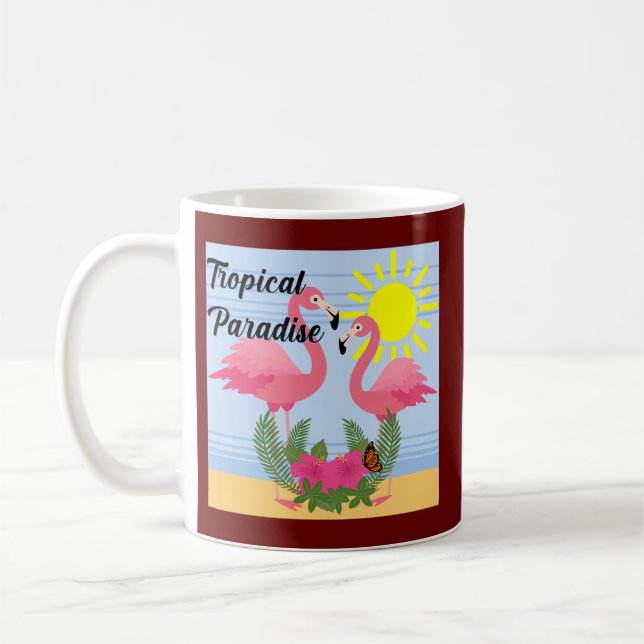 Caneca De Café Tropical Paraíso Rosa Flamingo - Clássica Mug (Esquerda)