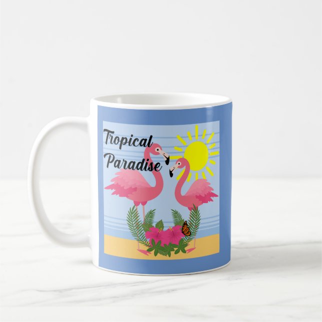 Caneca De Café Tropical Paraíso Rosa Flamingo - Clássica Mug (Esquerda)