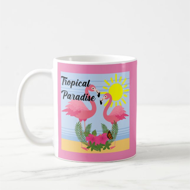 Caneca De Café Tropical Paraíso Rosa Flamingo - Clássica Mug (Esquerda)