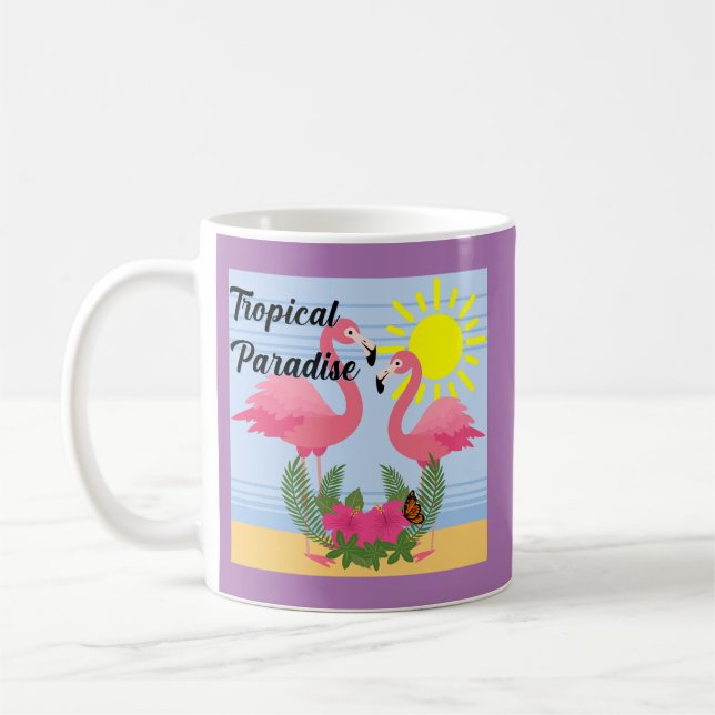 Caneca De Café Tropical Paraíso Rosa Flamingo - Clássica Mug (Esquerda)
