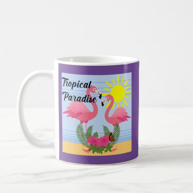 Caneca De Café Tropical Paraíso Rosa Flamingo - Clássica Mug (Esquerda)