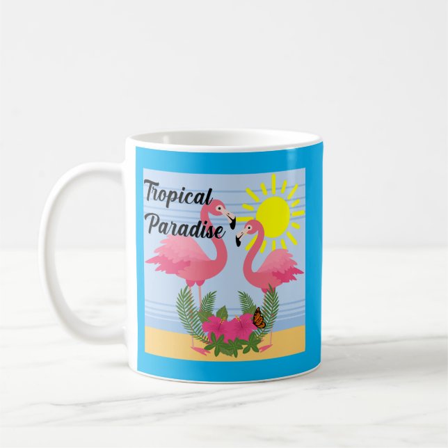 Caneca De Café Tropical Paraíso Rosa Flamingo - Clássica Mug (Esquerda)