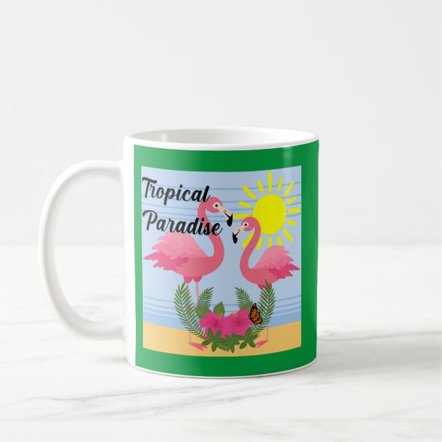 Caneca De Café Tropical Paraíso Rosa Flamingo - Clássica Mug (Esquerda)
