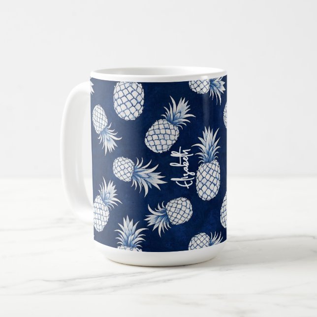 Caneca De Café Tropical Pineapple with Name – Watercolor Style (Frente Esquerda)