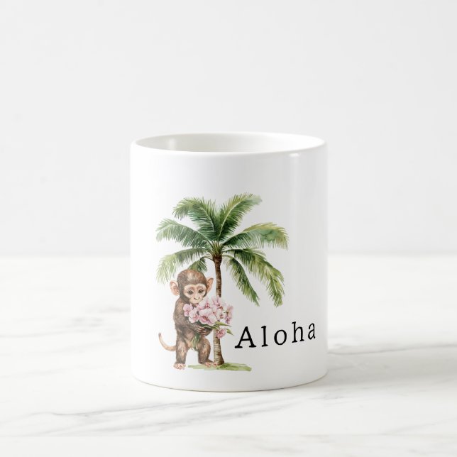 Caneca De Café Tropical Pink Orchid Flowers Monkey Aloha (Centro)