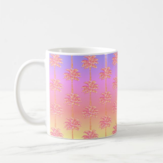 Caneca De Café Tropical Sunset Island Girl Pink Palm Tree Mug (Esquerda)