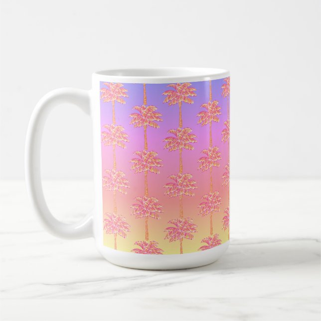 Caneca De Café Tropical Sunset Island Girl Pink Palm Tree Mug (Esquerda)