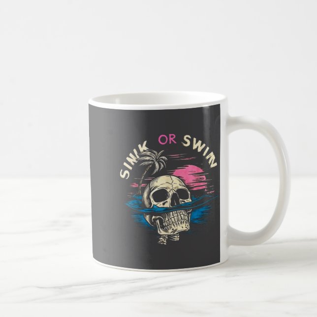 Caneca De Café Tropical Sunset Skull Sink Ocean Swim Laugh (Direita)