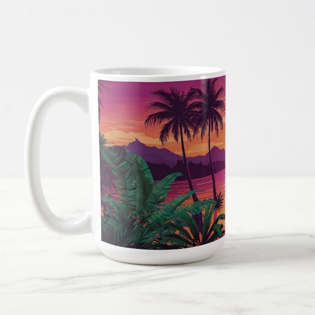 Caneca De Café Tropical Sunset Vibes Palm Laranja Púrpura Sunset (Esquerda)