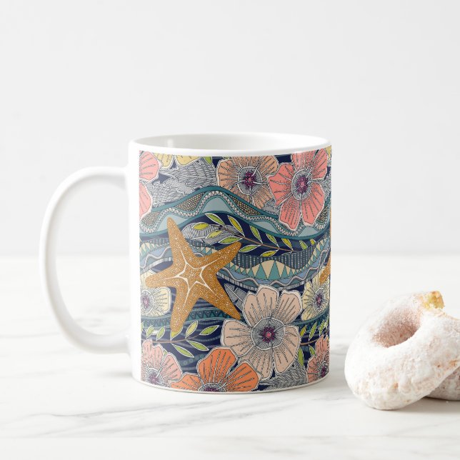 Caneca De Café tropical waves navy (Com Donut)