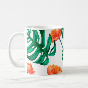 Caneca De Café trópico de fundo de ilustração de aquarela contínu