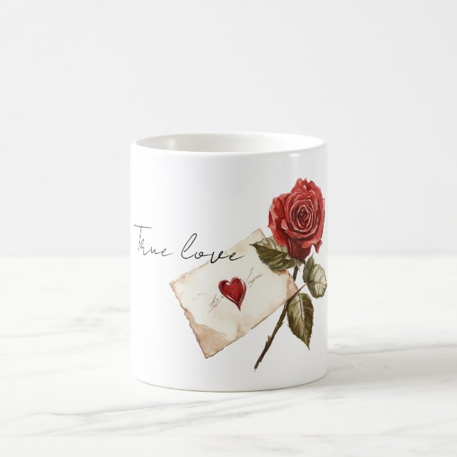 Caneca De Café True Love Red Rose Letter Heart (Centro)