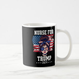 Caneca De Café Trump 2024 Enfermeira Messy Bun America Flag Para 