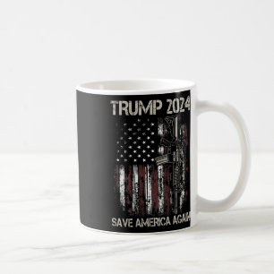 Caneca De Café Trump 2024 Save America Again Flag Gun Americano (