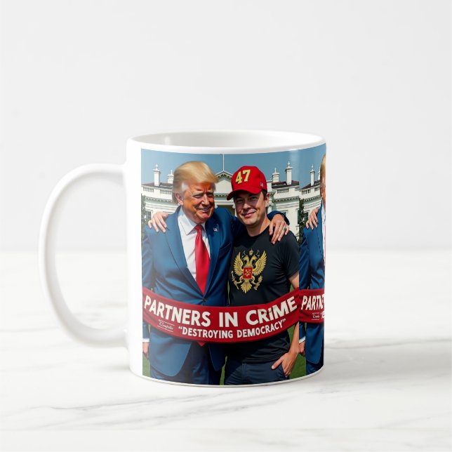Caneca De Café Trump Elon Partners in Crime AI Art (Esquerda)
