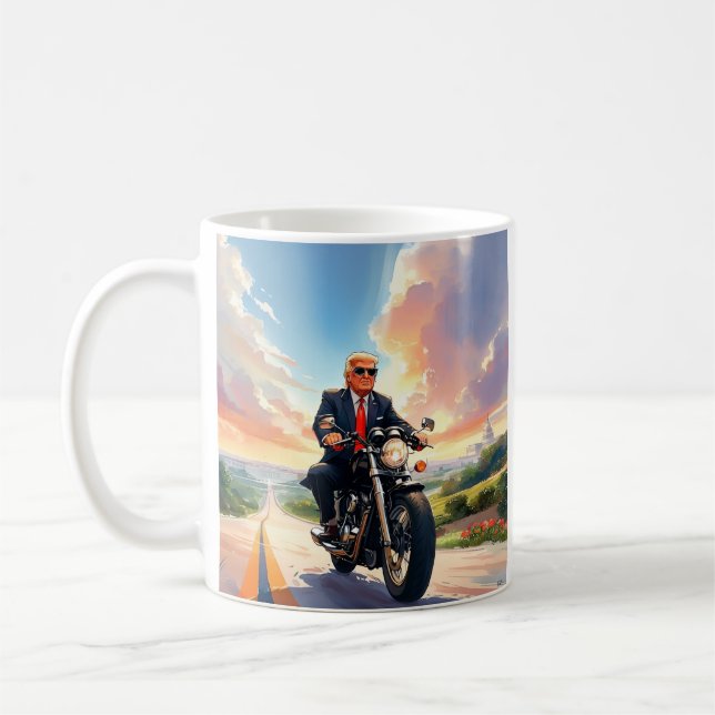 Caneca De Café Trump Riding Motorcycle US Capitólio Washington DC (Esquerda)