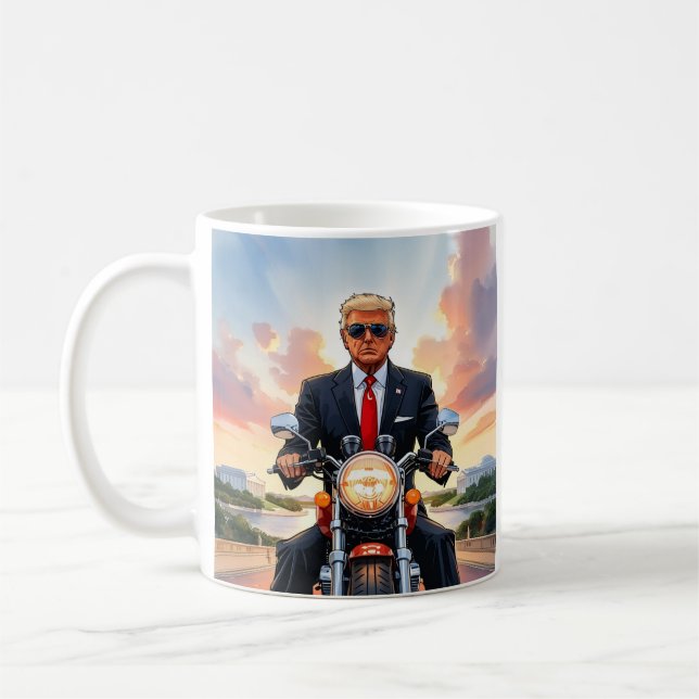 Caneca De Café Trump Riding Motorcycle US Capitólio Washington DC (Esquerda)