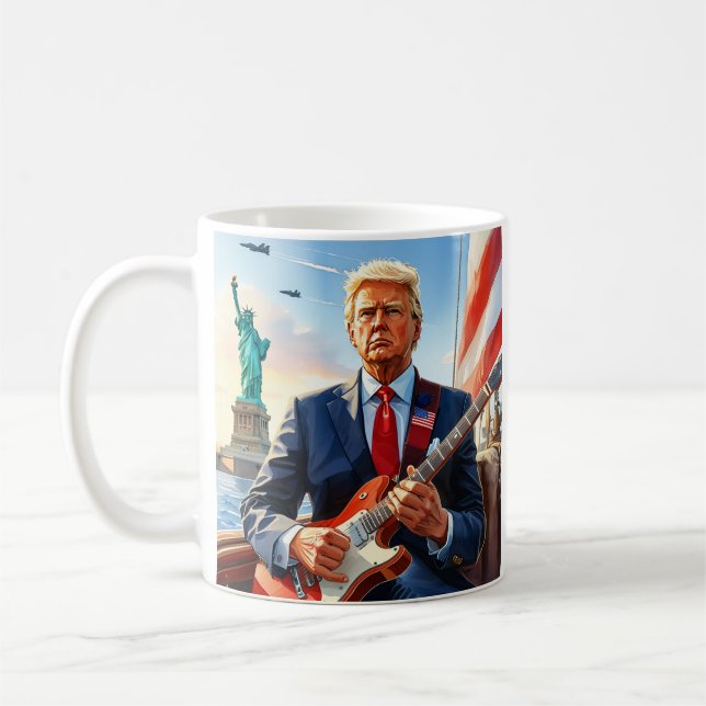 Caneca De Café Trump Tocando Bandeira de Libertação de Guitarra E (Esquerda)