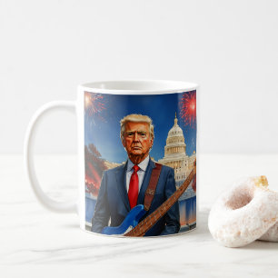 Caneca De Café Trump Tocando Bass Elétrico US Capitólio Fireworks