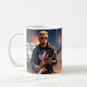 Caneca De Café Trump Tocando Violão Elétrico Monte Rushmore MAGA