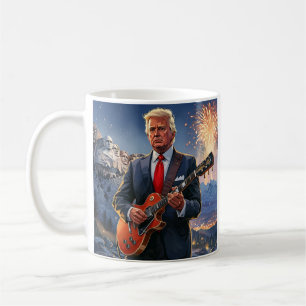 Caneca De Café Trump Tocando Violão Elétrico Monte Rushmore MAGA